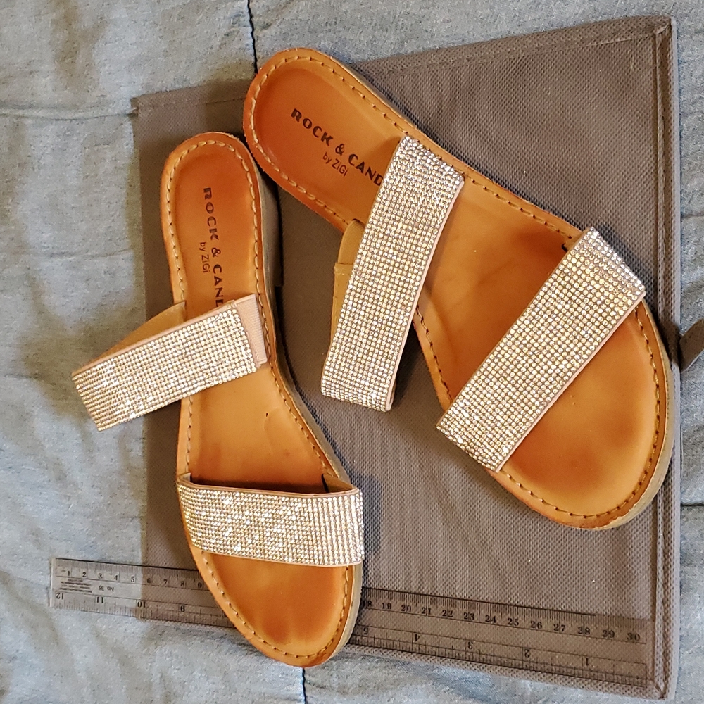 Rock & Candy by Zigi Briony Rhinestone Slip On Slide Sandals ~9